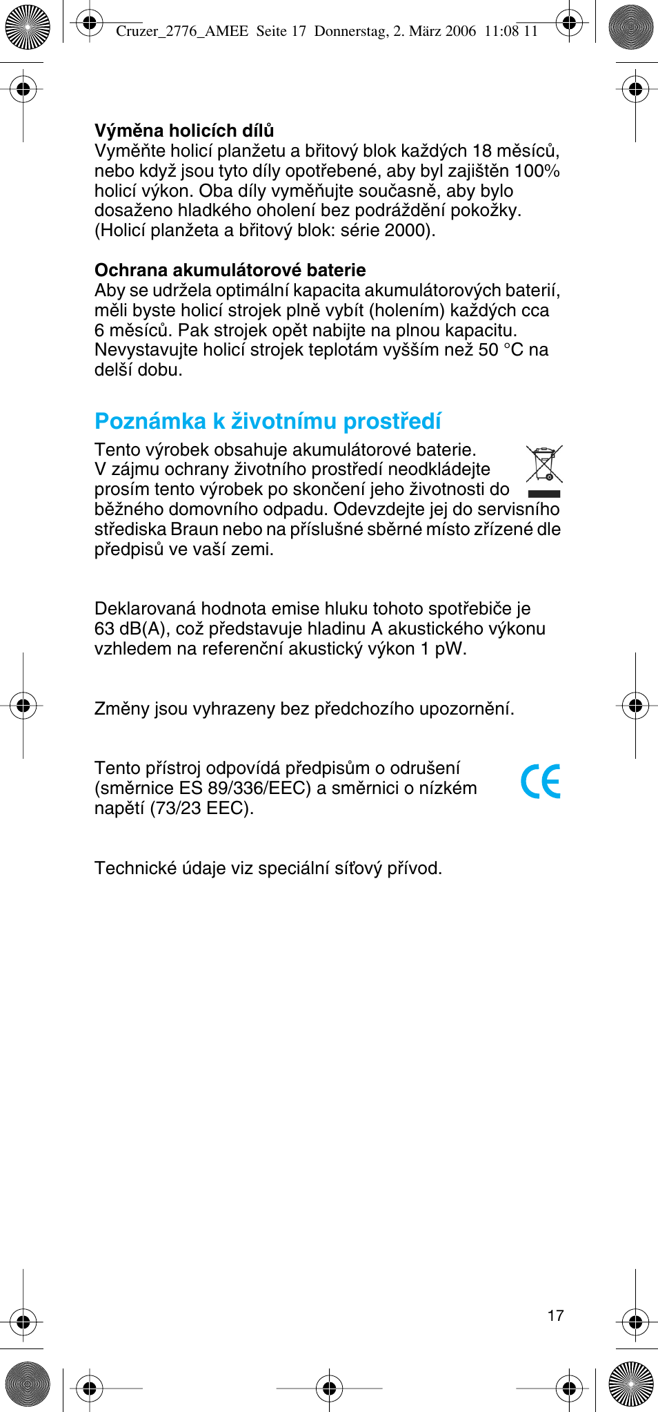 Poznámka k ïivotnímu prostﬁedí | Braun 2776 User Manual | Page 16 / 51