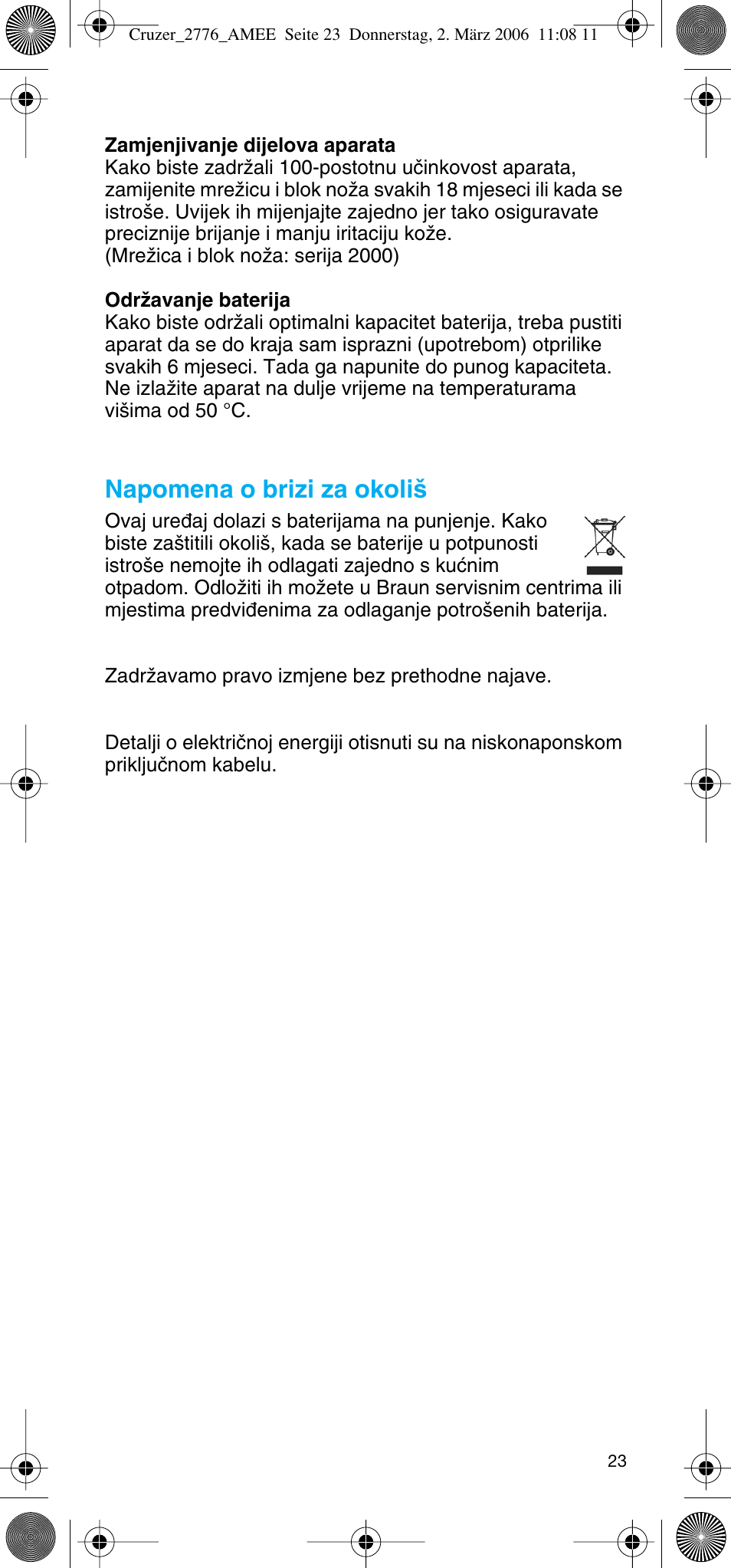 Napomena o brizi za okoli | Braun 2776 User Manual | Page 22 / 51