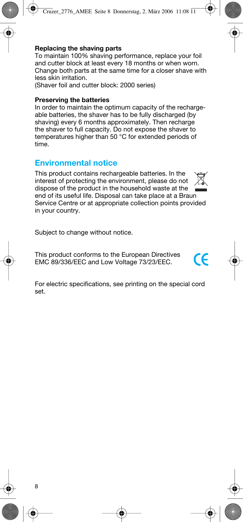 Environmental notice | Braun 2776 User Manual | Page 7 / 51