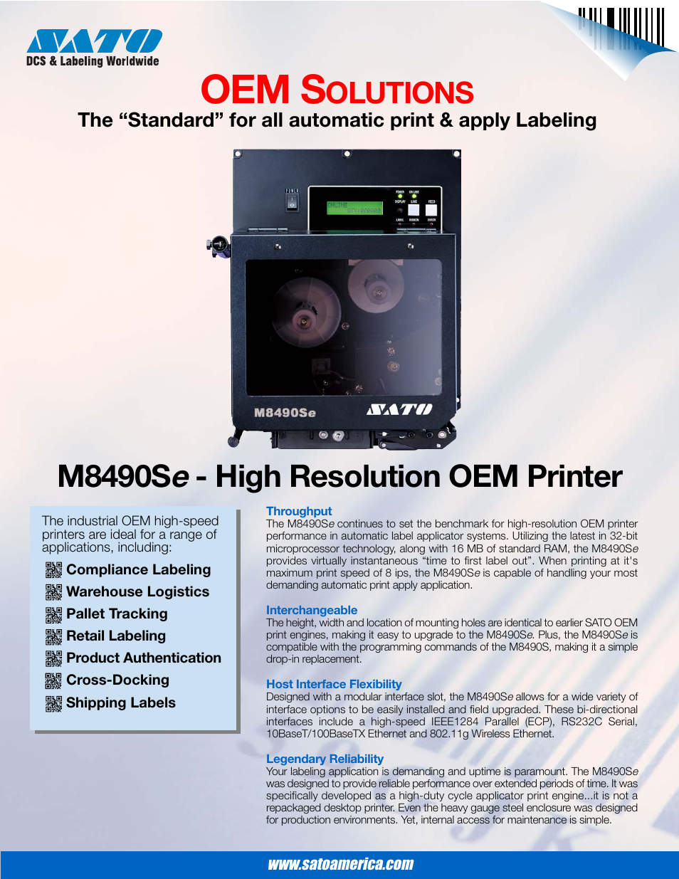 SATO M8490Se User Manual | 2 pages