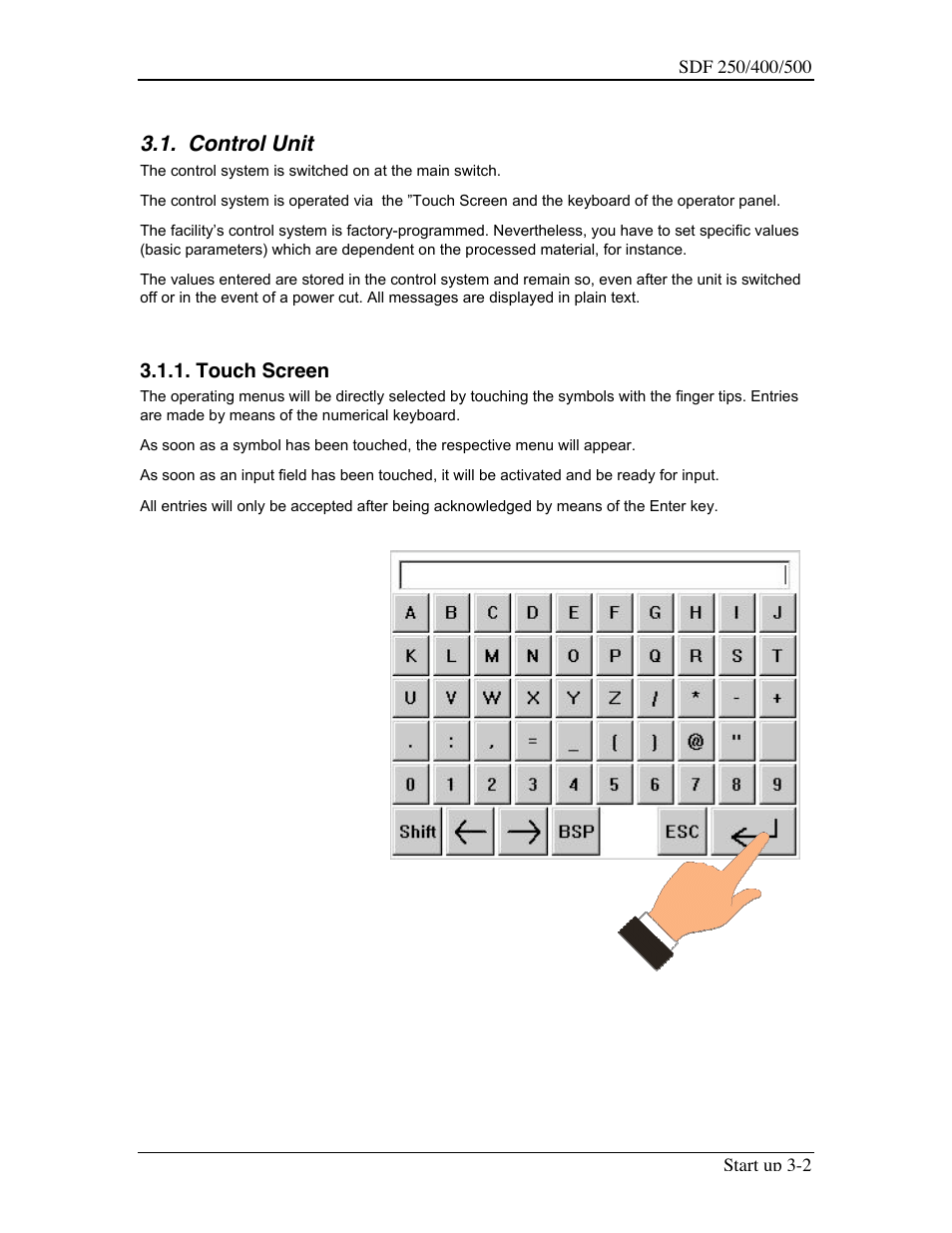 Control unit, Touch screen | Sterling SDF 250 User Manual | Page 16 / 72