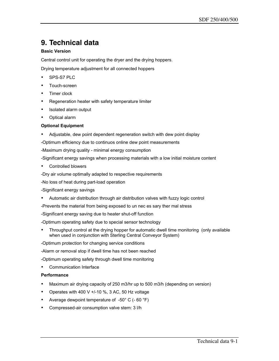 Technical data | Sterling SDF 250 User Manual | Page 64 / 72