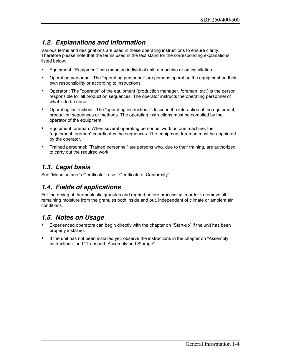 Explanations and information, Legal basis, Fields of applications | Sterling SDF 250 User Manual | Page 9 / 72