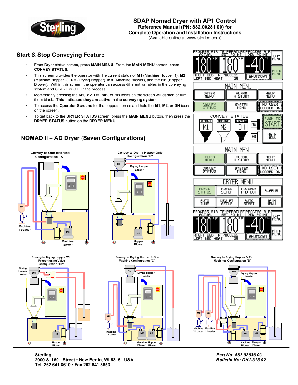 Sdap nomad dryer with ap1 control, Start & stop conveying feature, Nomad ii – ad dryer (seven configurations) | Sterling SDAP User Manual | Page 2 / 4
