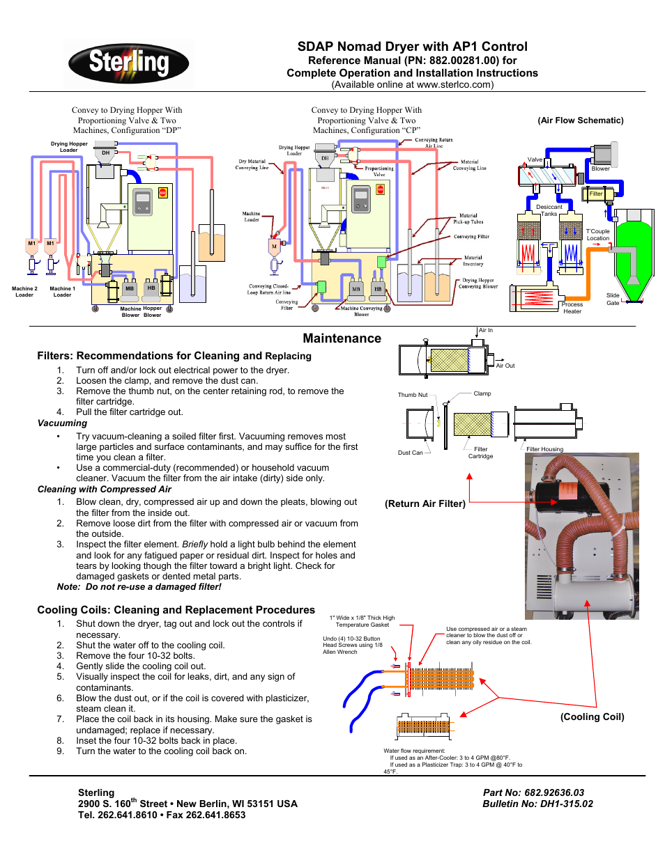 Sdap nomad dryer with ap1 control, Maintenance, Cooling coils: cleaning and replacement procedures | Filters: recommendations for cleaning and | Sterling SDAP User Manual | Page 3 / 4