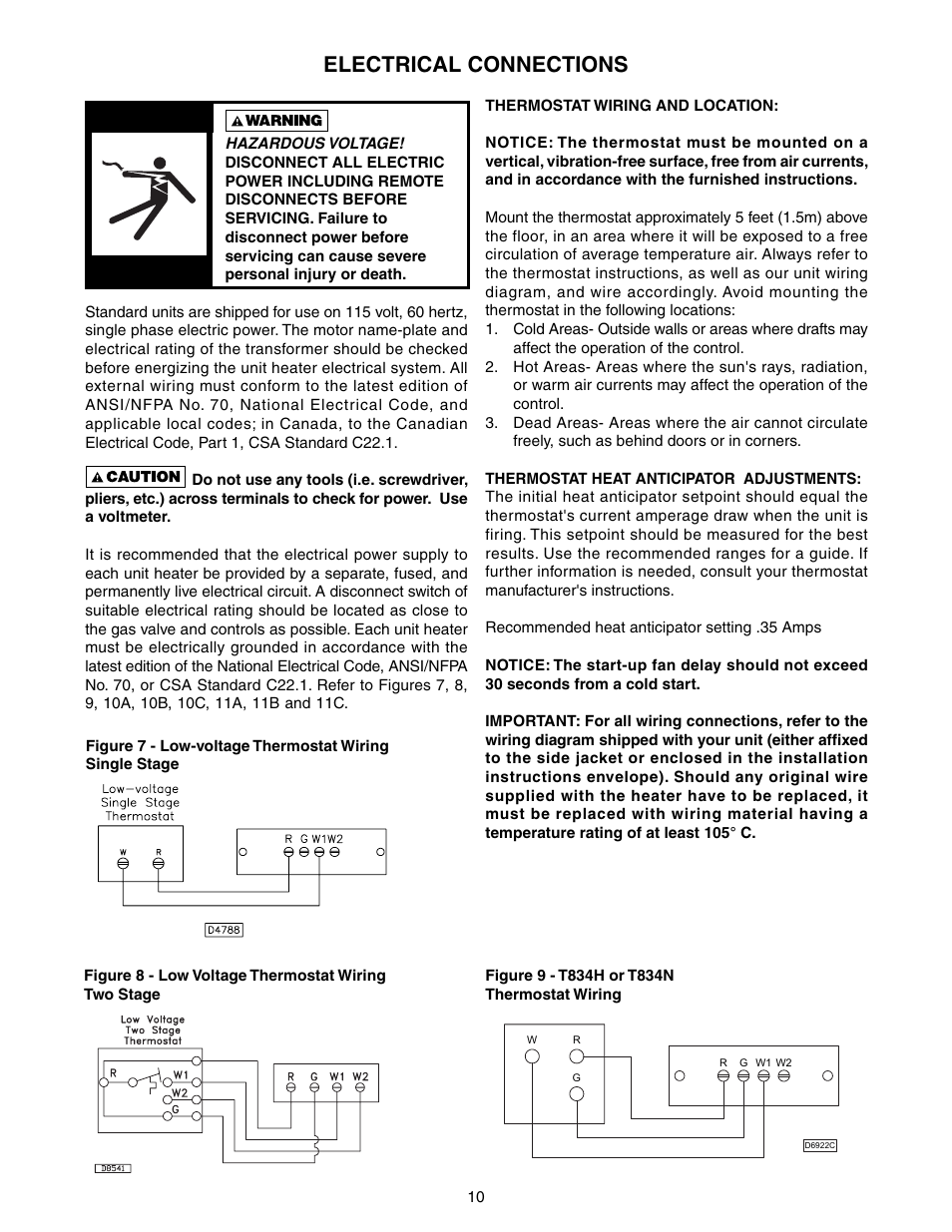 Electrical connections | Sterling TUBULAR GAS FIRED DIRECT SPARK PROPELLER UNIT HEATERS GG-30 User Manual | Page 10 / 44