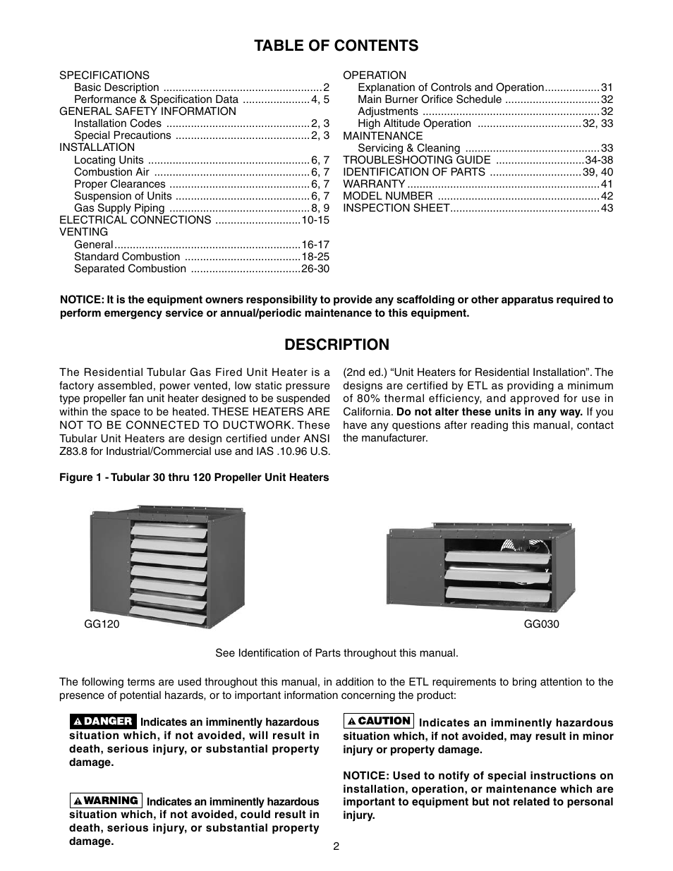 Sterling TUBULAR GAS FIRED DIRECT SPARK PROPELLER UNIT HEATERS GG-30 User Manual | Page 2 / 44