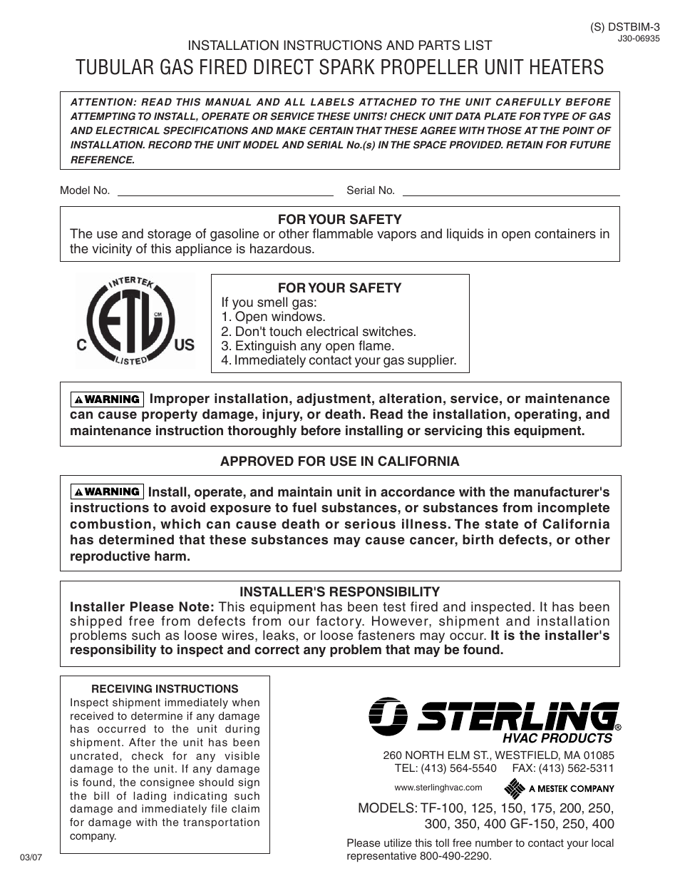 Sterling TF-300 User Manual | 28 pages