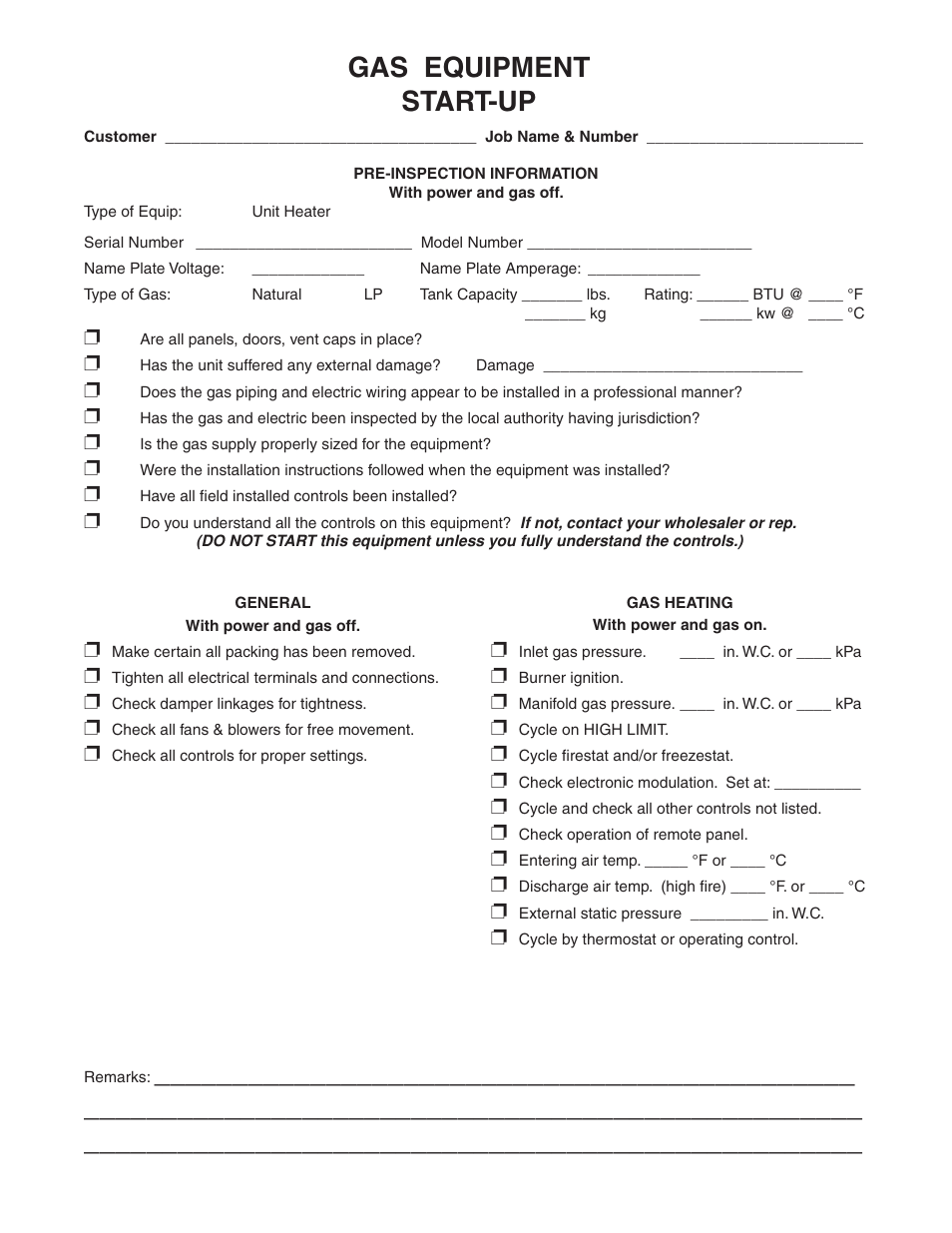 Gas equipment start-up | Sterling TF-300 User Manual | Page 28 / 28