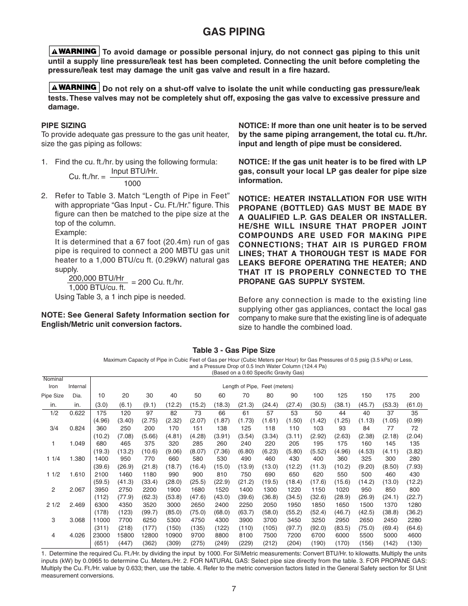 Gas piping | Sterling TF-300 User Manual | Page 7 / 28