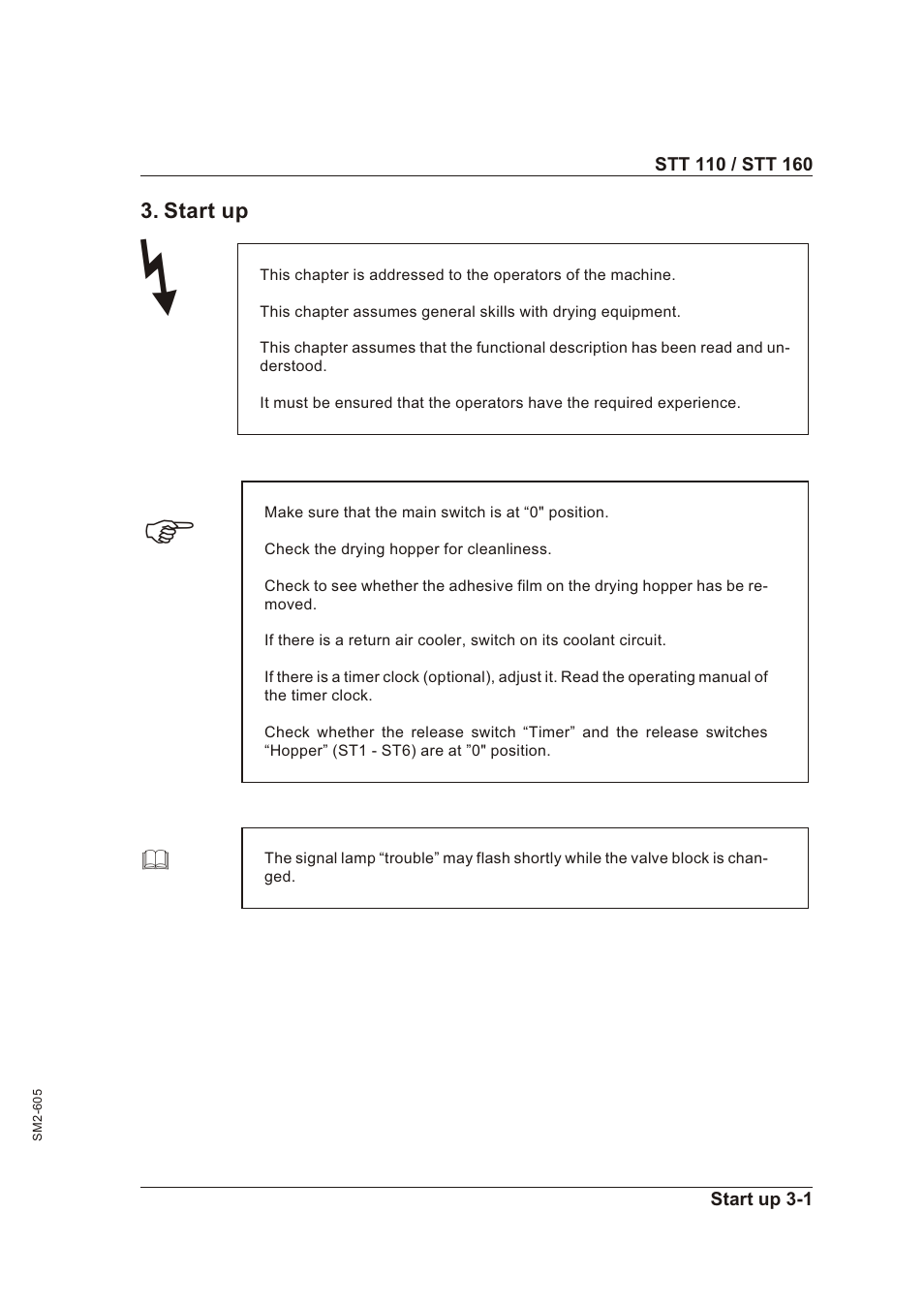 Start up 3-1, Start up -1 | Sterling STT 160 User Manual | Page 15 / 57