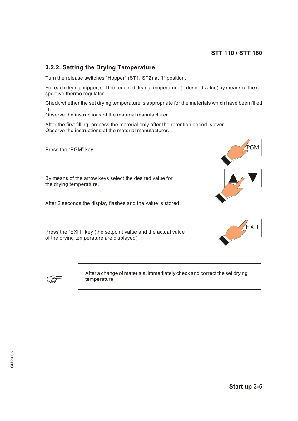 Setting the drying temperature 3-5, Set ting the dry ing tem per a ture -5 | Sterling STT 160 User Manual | Page 19 / 57