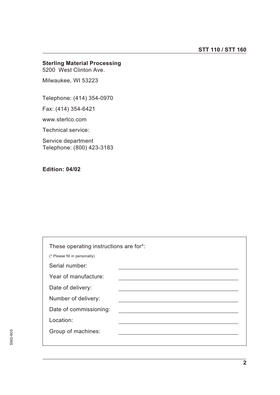 Sterling STT 160 User Manual | Page 2 / 57