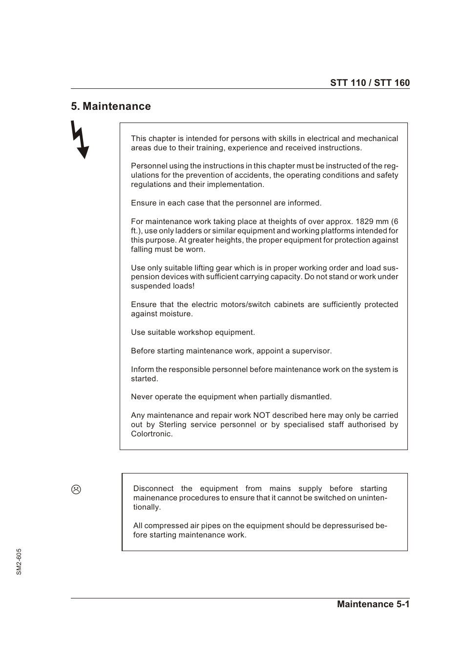Maintenance 5-1, Main te nance -1, Main te nance | Sterling STT 160 User Manual | Page 24 / 57