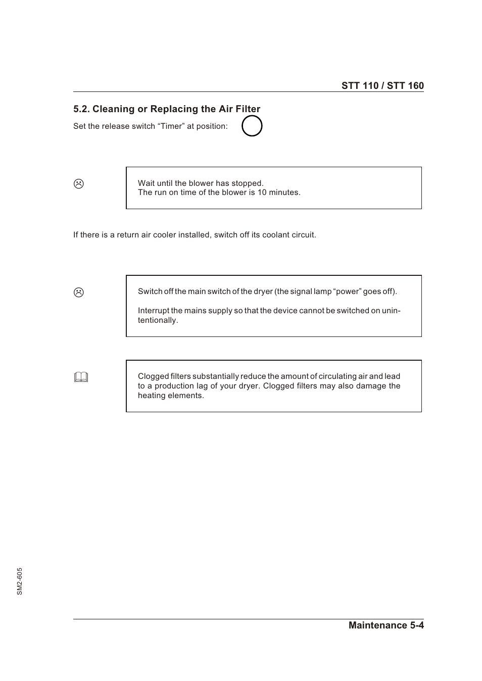 Cleaning or replacing the air filter 5-4, Clean ing or re plac ing the air fil ter -4 | Sterling STT 160 User Manual | Page 27 / 57