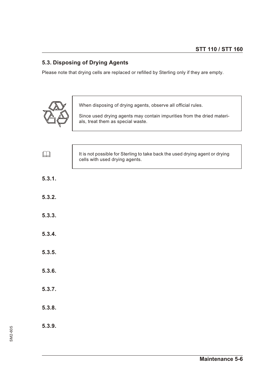 Disposing of drying agents 5-6, Dis pos ing of dry ing agents -6 | Sterling STT 160 User Manual | Page 29 / 57