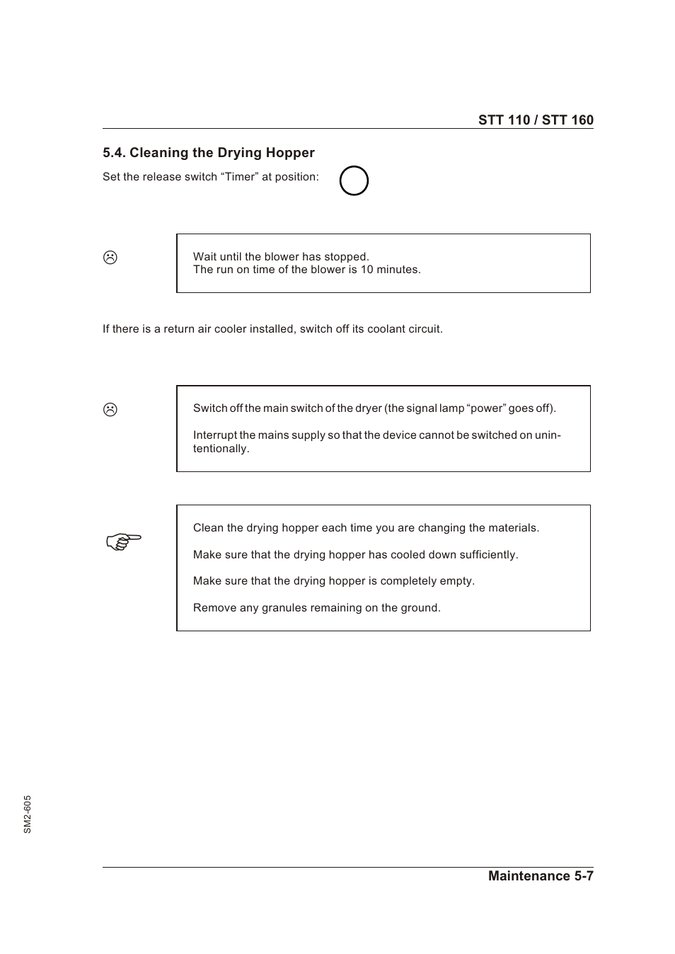 Cleaning the drying hopper 5-7, Clean ing the dry ing hop per -7 | Sterling STT 160 User Manual | Page 30 / 57