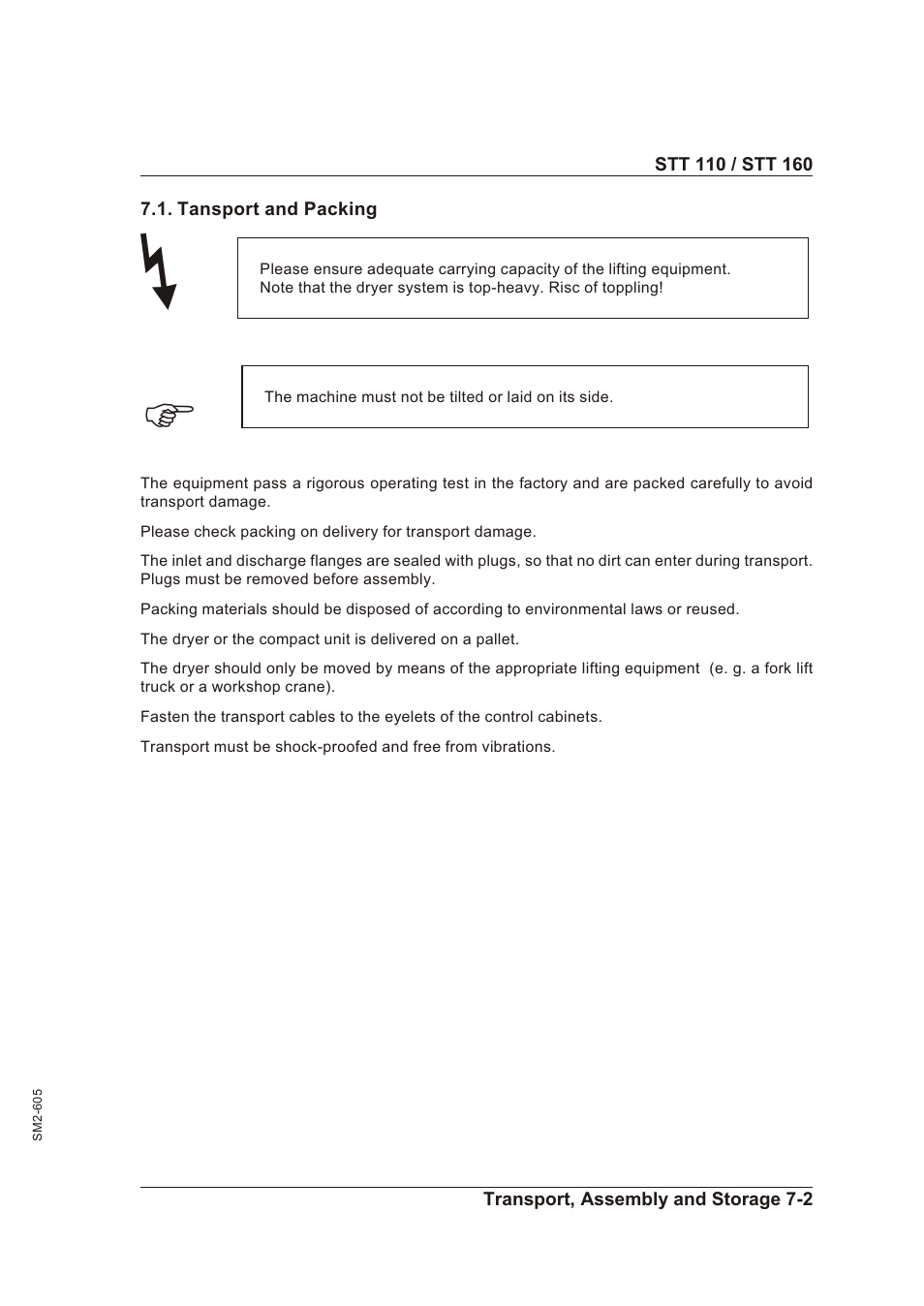 Transport, assembly and storage 7-1, Trans port, as sem bly and stor age -1 | Sterling STT 160 User Manual | Page 41 / 57
