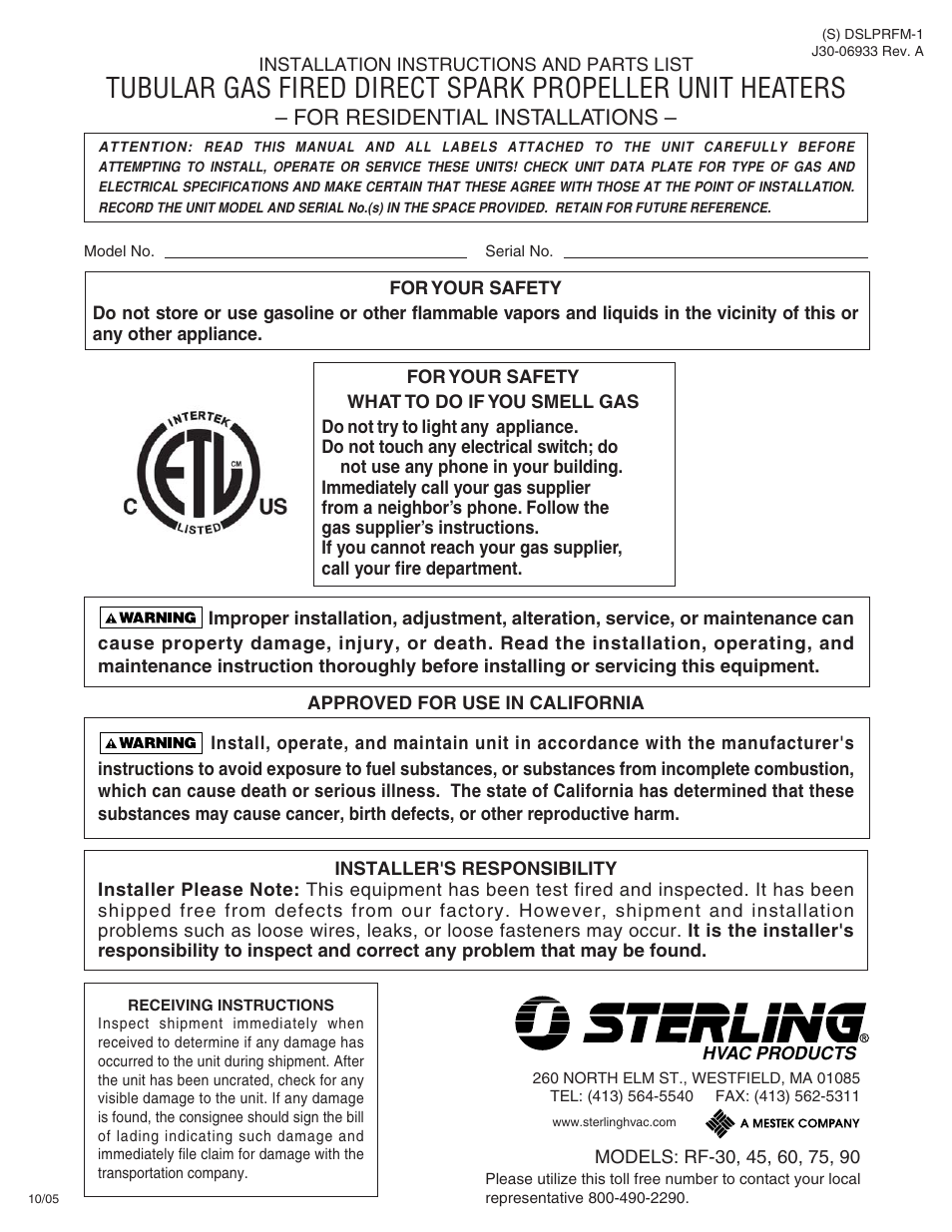 Sterling RF-45 User Manual | 32 pages