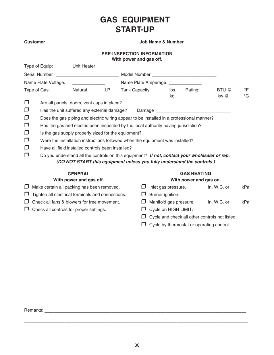 Gas equipment start-up | Sterling RF-45 User Manual | Page 30 / 32