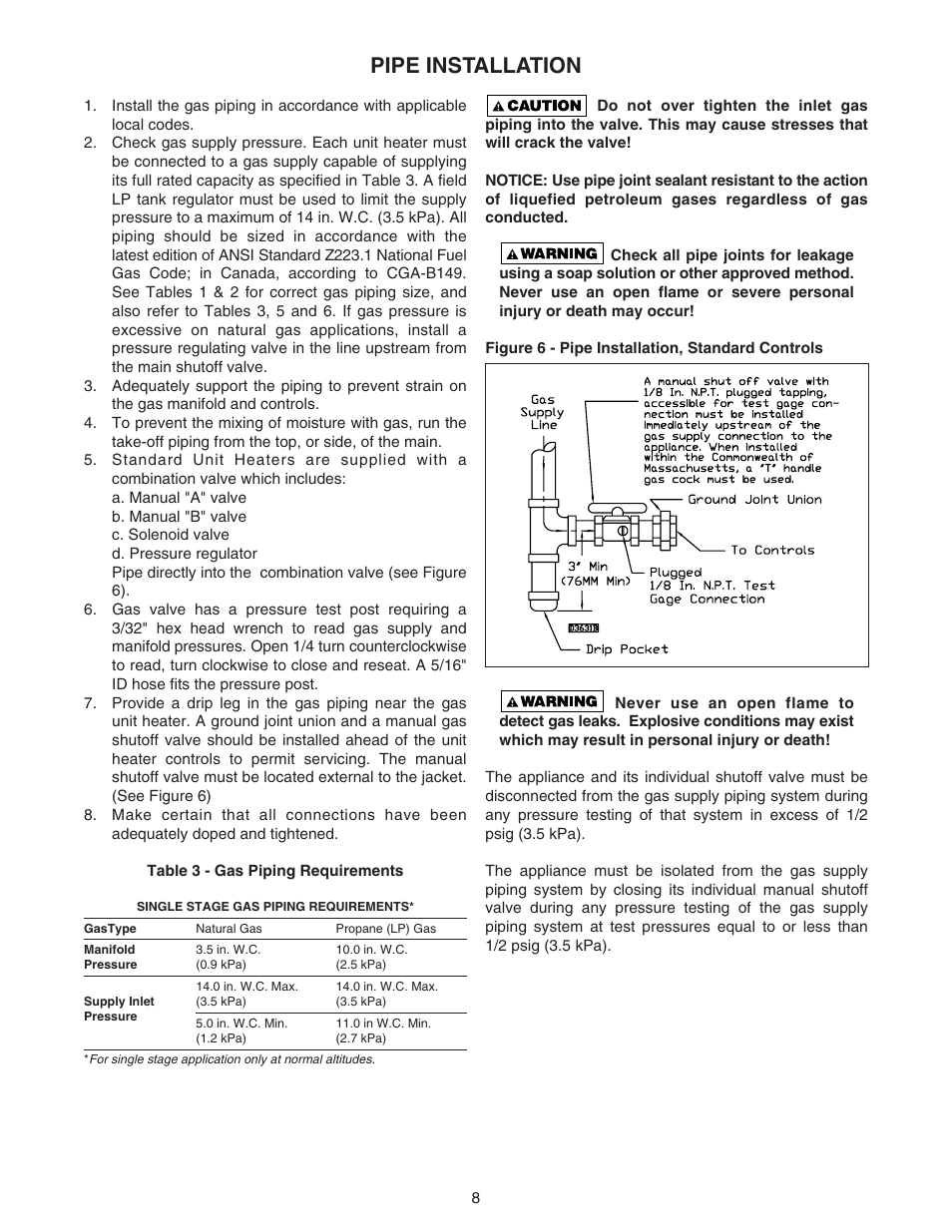 Pipe installation | Sterling RF-45 User Manual | Page 8 / 32