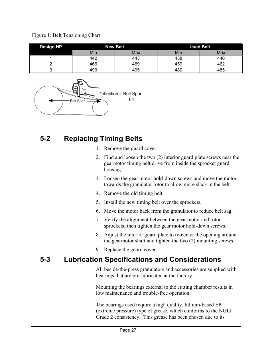 2 replacing timing belts, 3 lubrication specifications and considerations | Sterling EX909 User Manual | Page 27 / 44