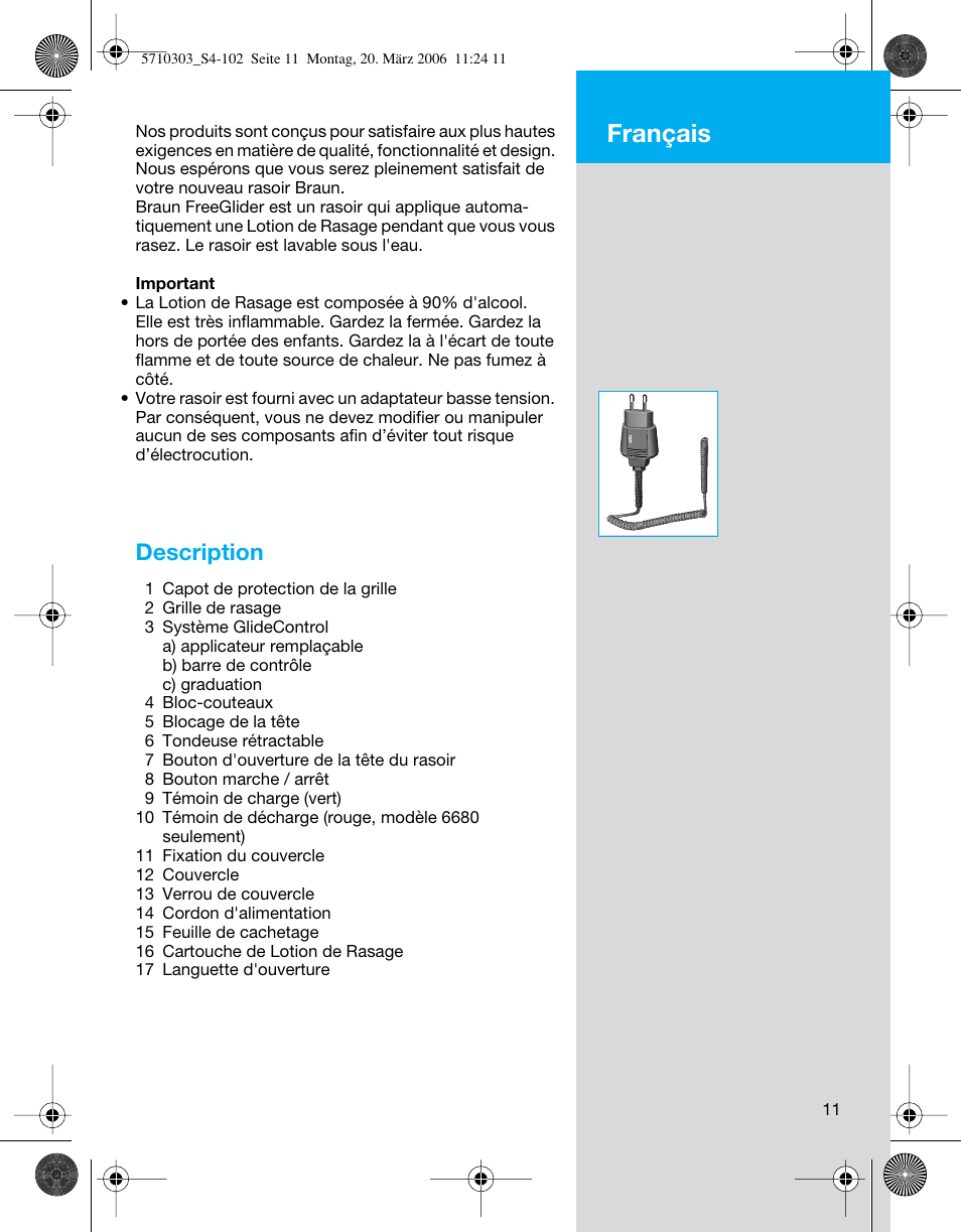 Français, Description | Braun 6640 User Manual | Page 11 / 99