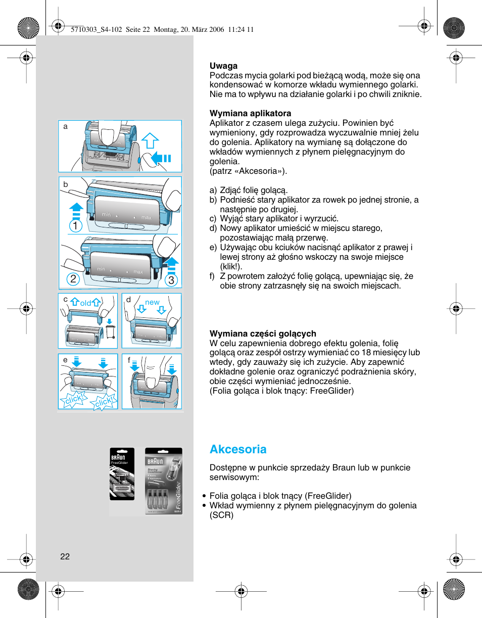 Akcesoria, Click, Click! d | Braun 6640 User Manual | Page 22 / 99