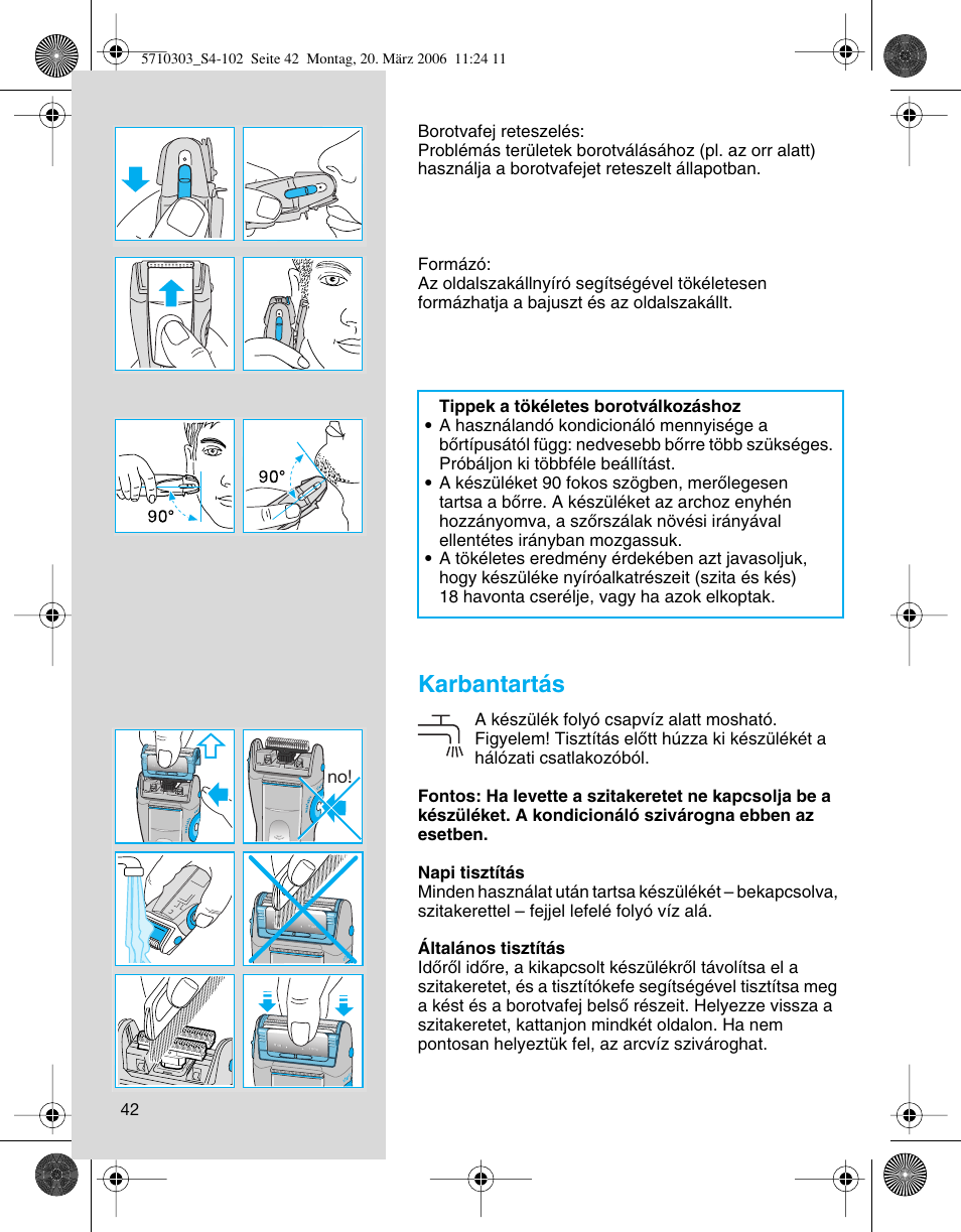 Karbantartás | Braun 6640 User Manual | Page 42 / 99