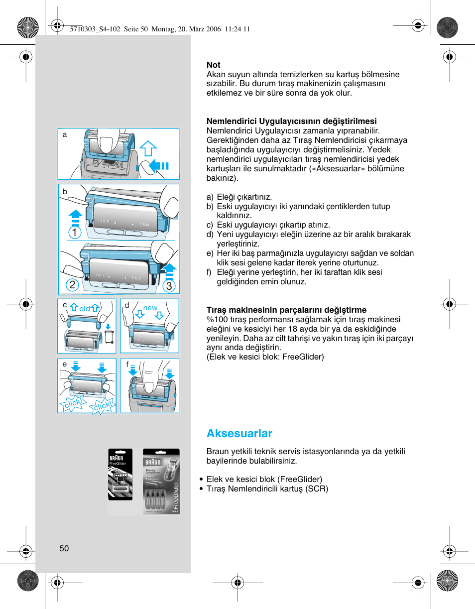 Aksesuarlar, Click, Click! d | Braun 6640 User Manual | Page 50 / 99