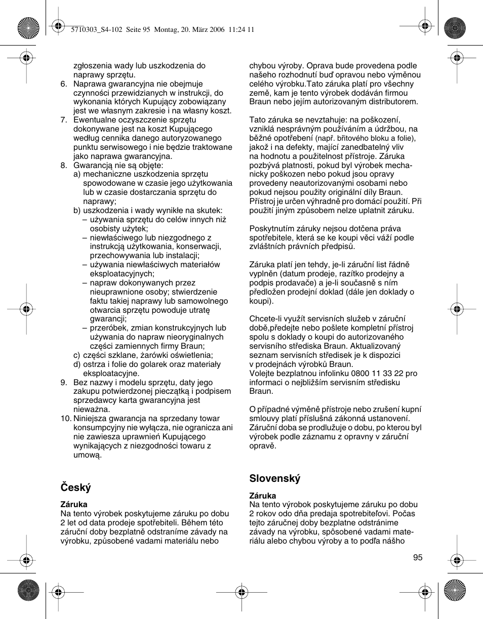 Âesk, Slovensk | Braun 6640 User Manual | Page 95 / 99