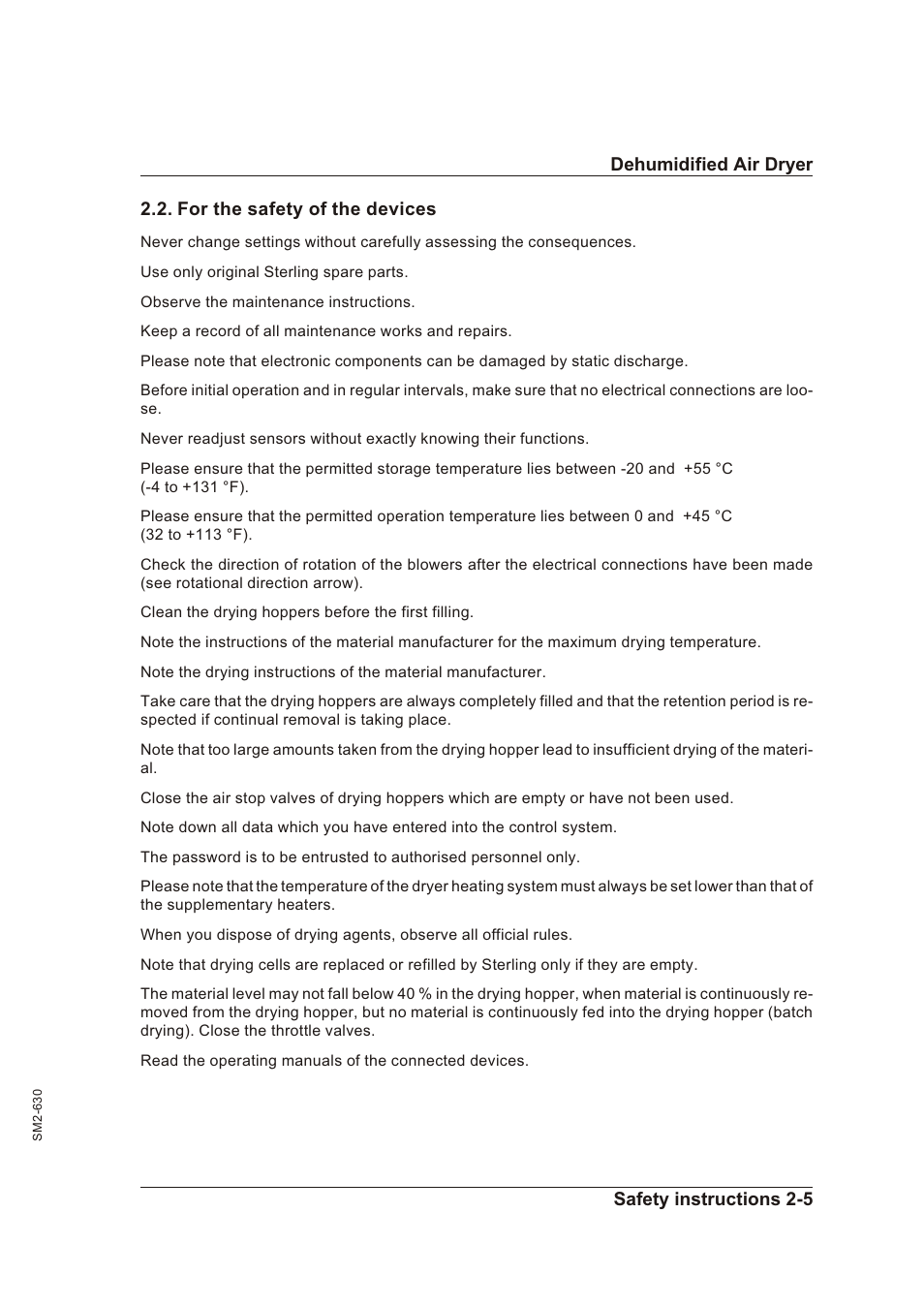 For the safety of the devices 2-5, For the safety of the de vices -5, For the sa fe ty of the de vi ces | Sterling STT 1600 User Manual | Page 14 / 88