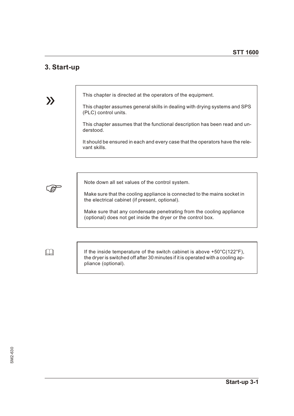 Start-up 3-1, Start-up -1 | Sterling STT 1600 User Manual | Page 16 / 88