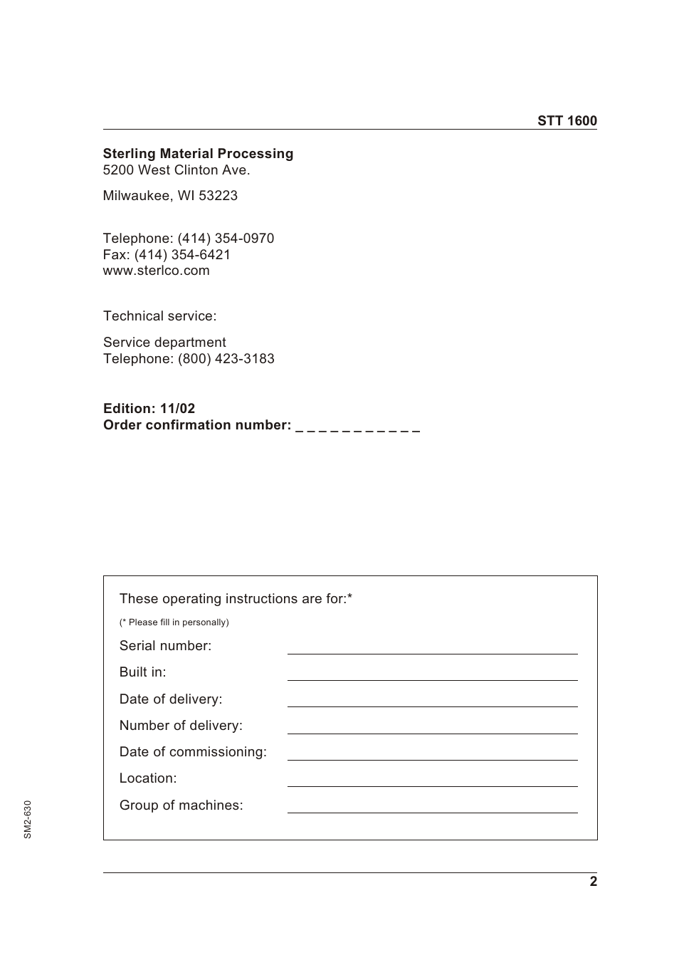Sterling STT 1600 User Manual | Page 2 / 88