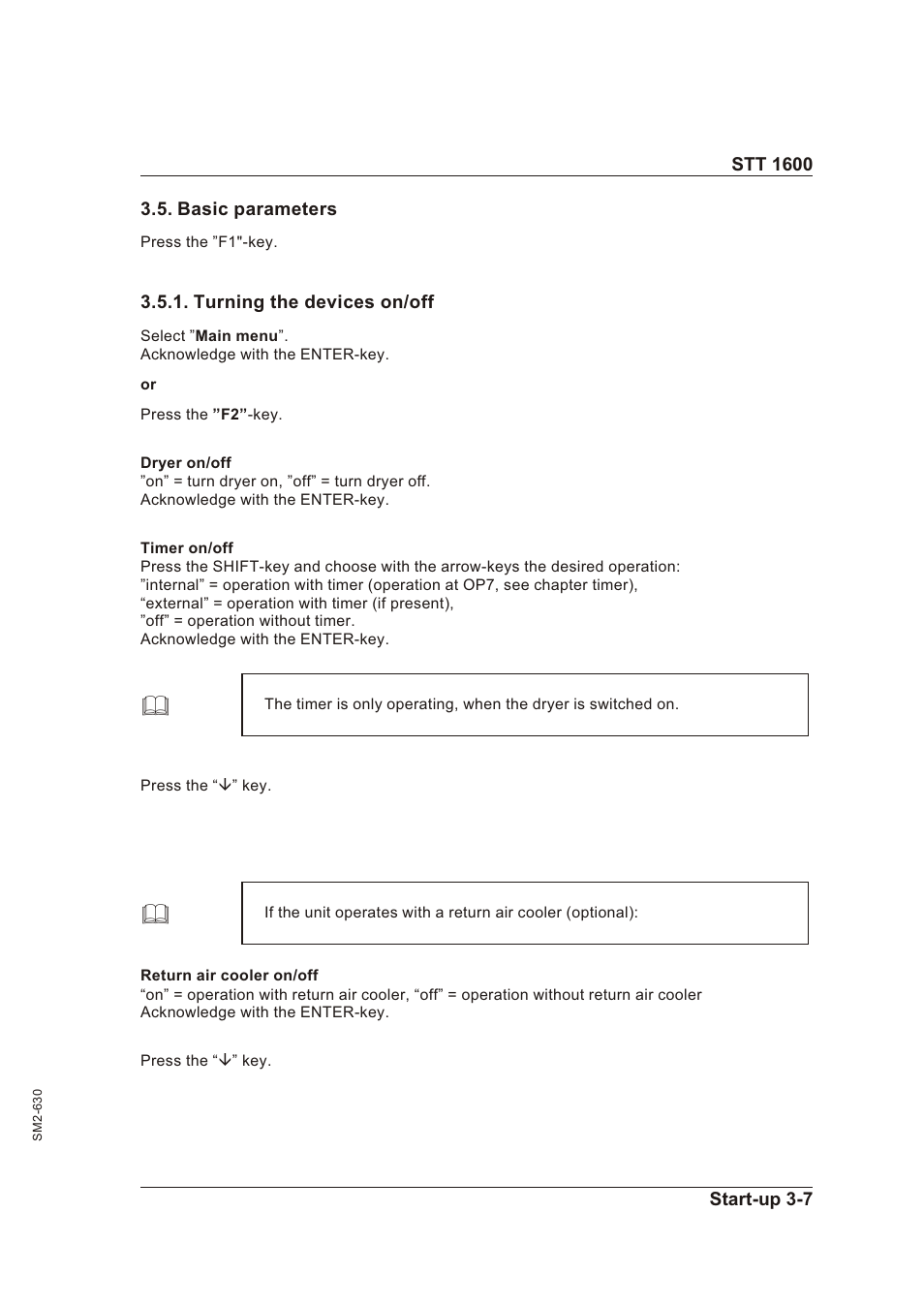 Basic parameters 3-7, Turning the devices on/off 3-7, Ba sic pa ram e ters -7 | Turn ing the de vices on/off -7 | Sterling STT 1600 User Manual | Page 22 / 88
