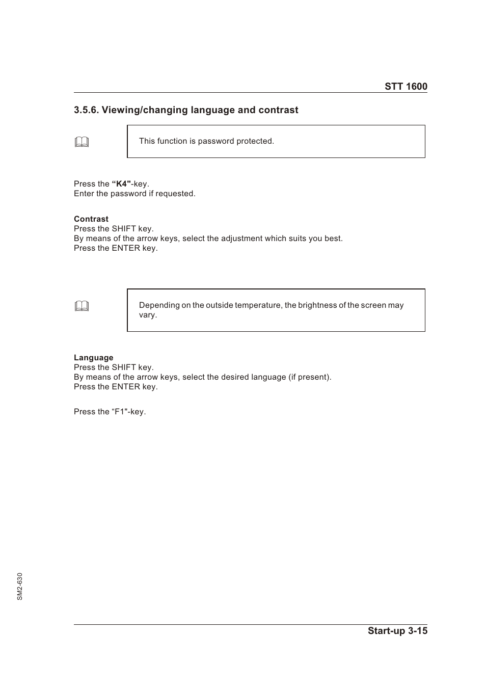 Viewing/changing language and contrast 3-15, Viewing/chang ing lan guage and con trast -15 | Sterling STT 1600 User Manual | Page 30 / 88
