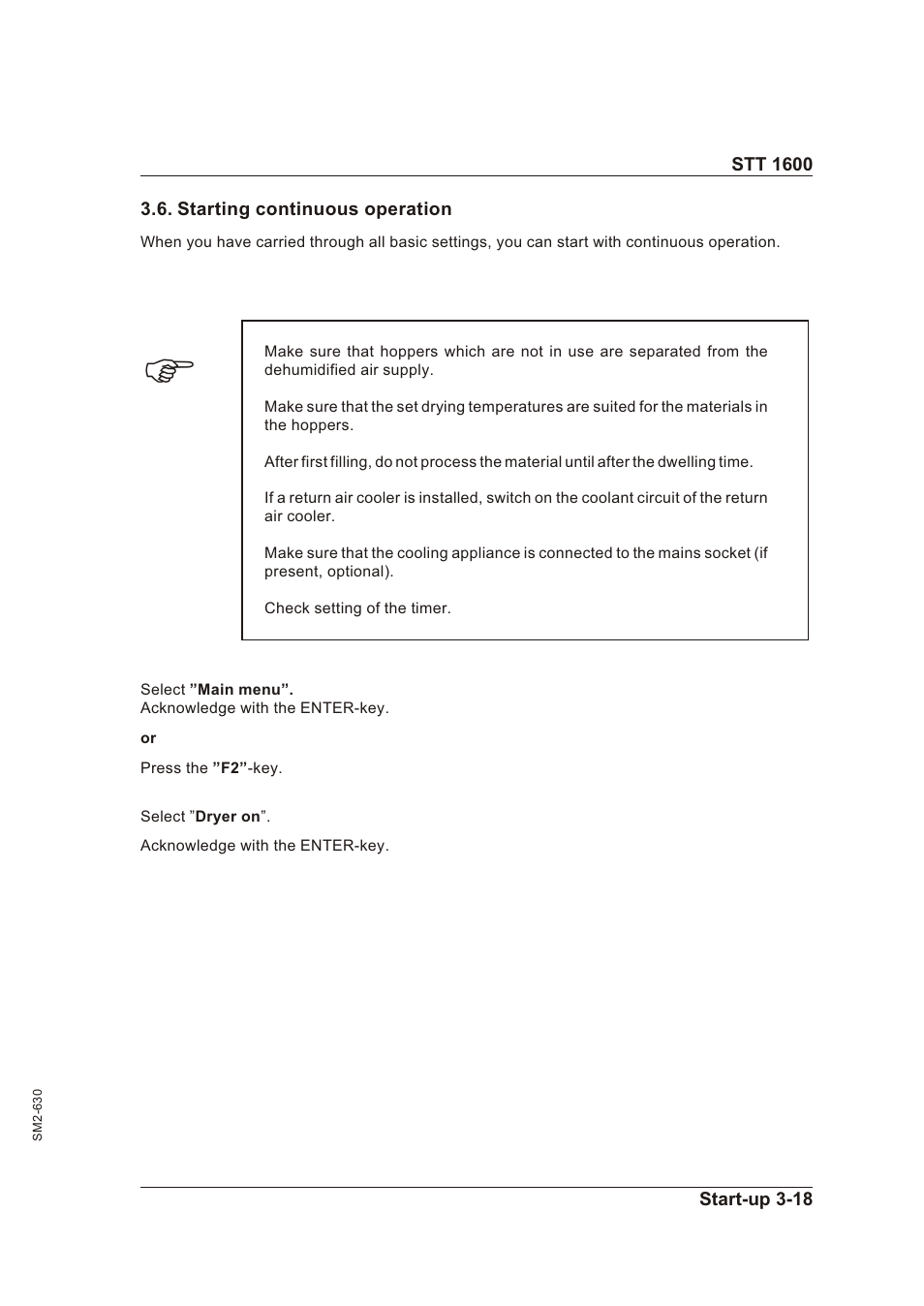 Starting continuous operation 3-18, Starting con tin u ous op er a tion -18 | Sterling STT 1600 User Manual | Page 33 / 88