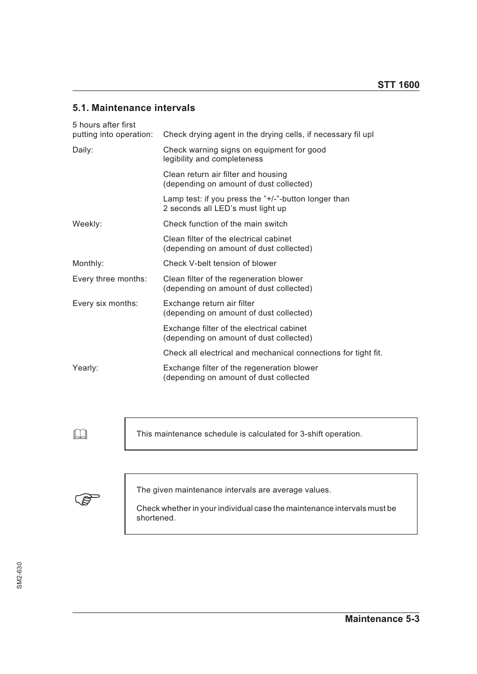 Maintenance intervals 5-3, Main te nance in ter vals -3 | Sterling STT 1600 User Manual | Page 47 / 88