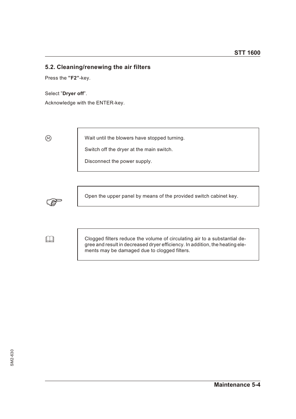 Cleaning/renewing the air filters 5-4, Cleaning/re new ing the air fil ters -4 | Sterling STT 1600 User Manual | Page 48 / 88