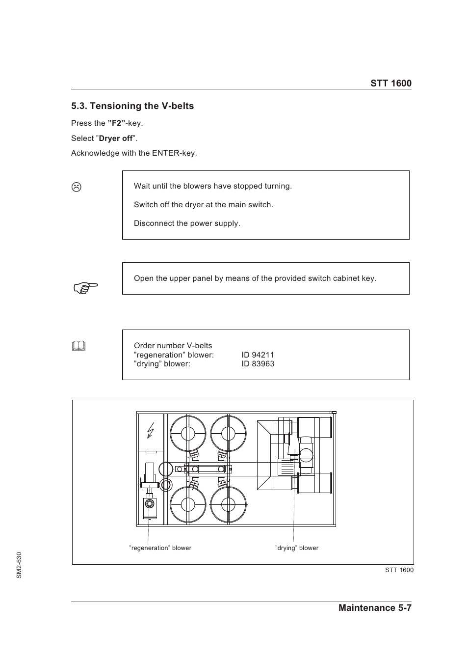 Tensioning the v-belts 5-7, Ten sioning the v-belts -7 | Sterling STT 1600 User Manual | Page 51 / 88