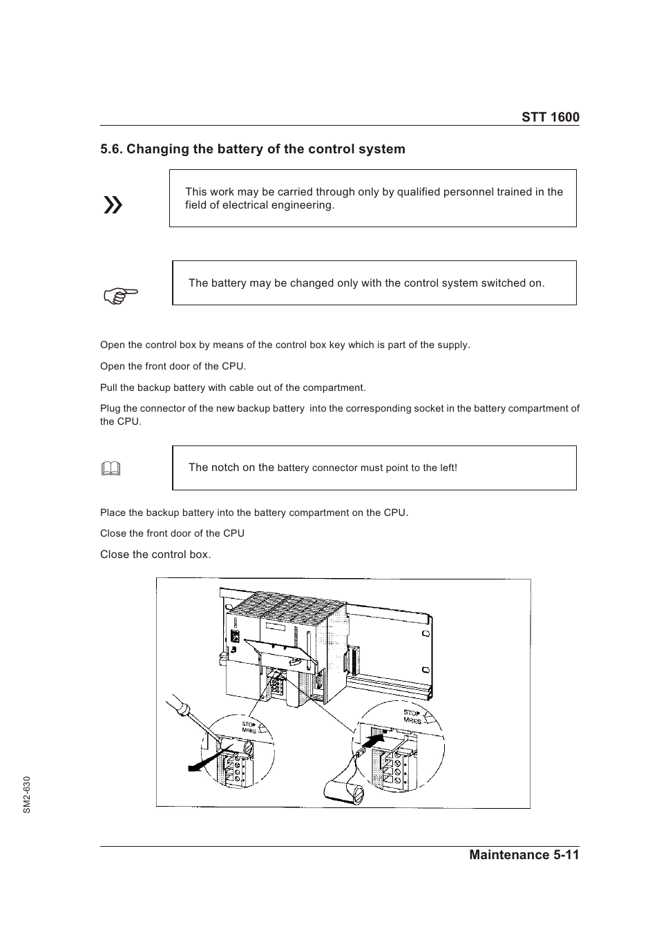 Changing the battery of the control system 5-11, Changing the bat tery of the con trol sys tem -11 | Sterling STT 1600 User Manual | Page 55 / 88