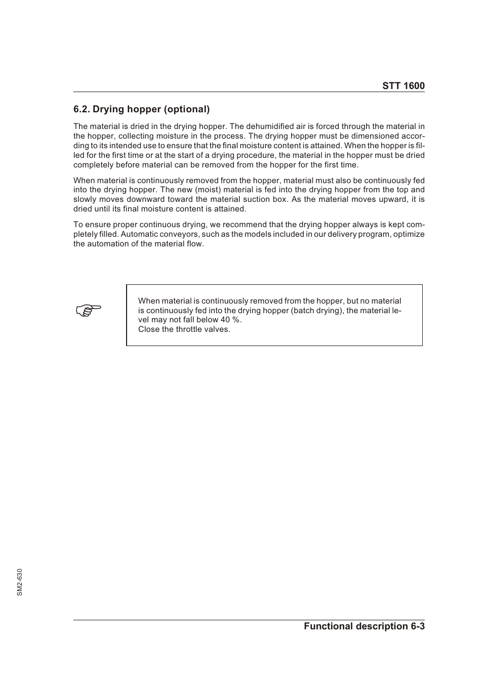 Drying hopper (optional) 6-3, Drying hop per (op tional) -3 | Sterling STT 1600 User Manual | Page 60 / 88