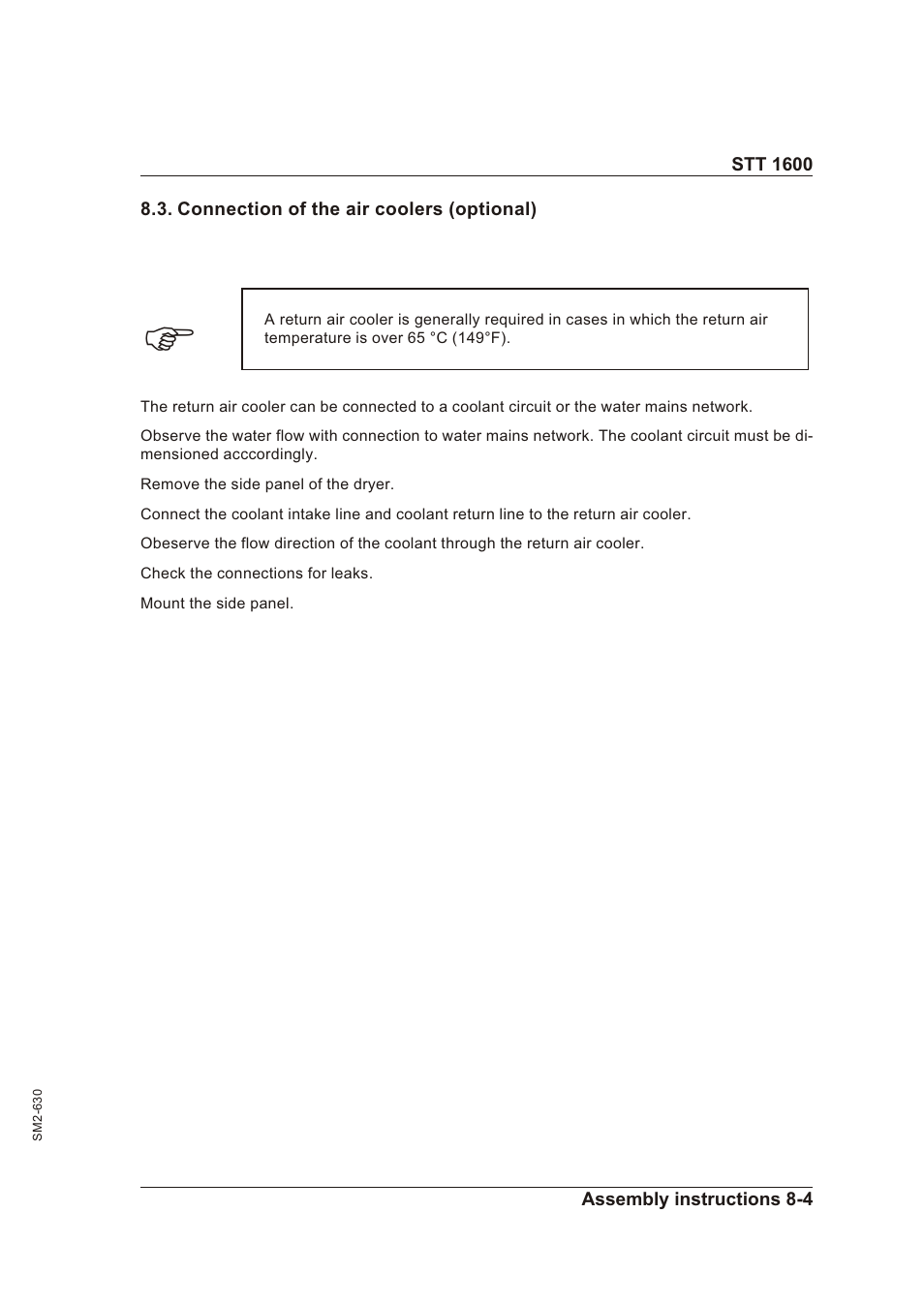 Connection of the air coolers (optional) 8-4, Con nec tion of the air cool ers (op tional) -4 | Sterling STT 1600 User Manual | Page 70 / 88