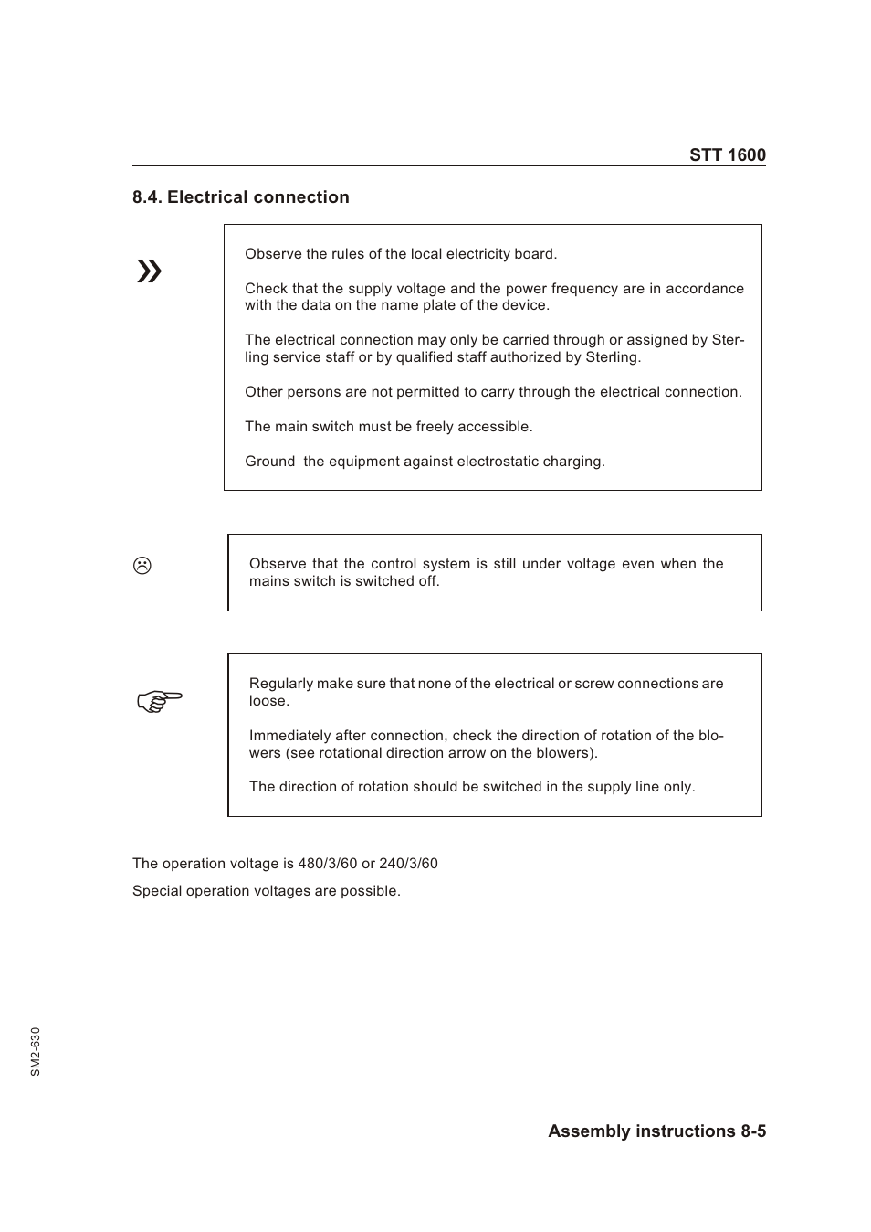 Electrical connection 8-5, Elec tri cal con nec tion -5 | Sterling STT 1600 User Manual | Page 71 / 88