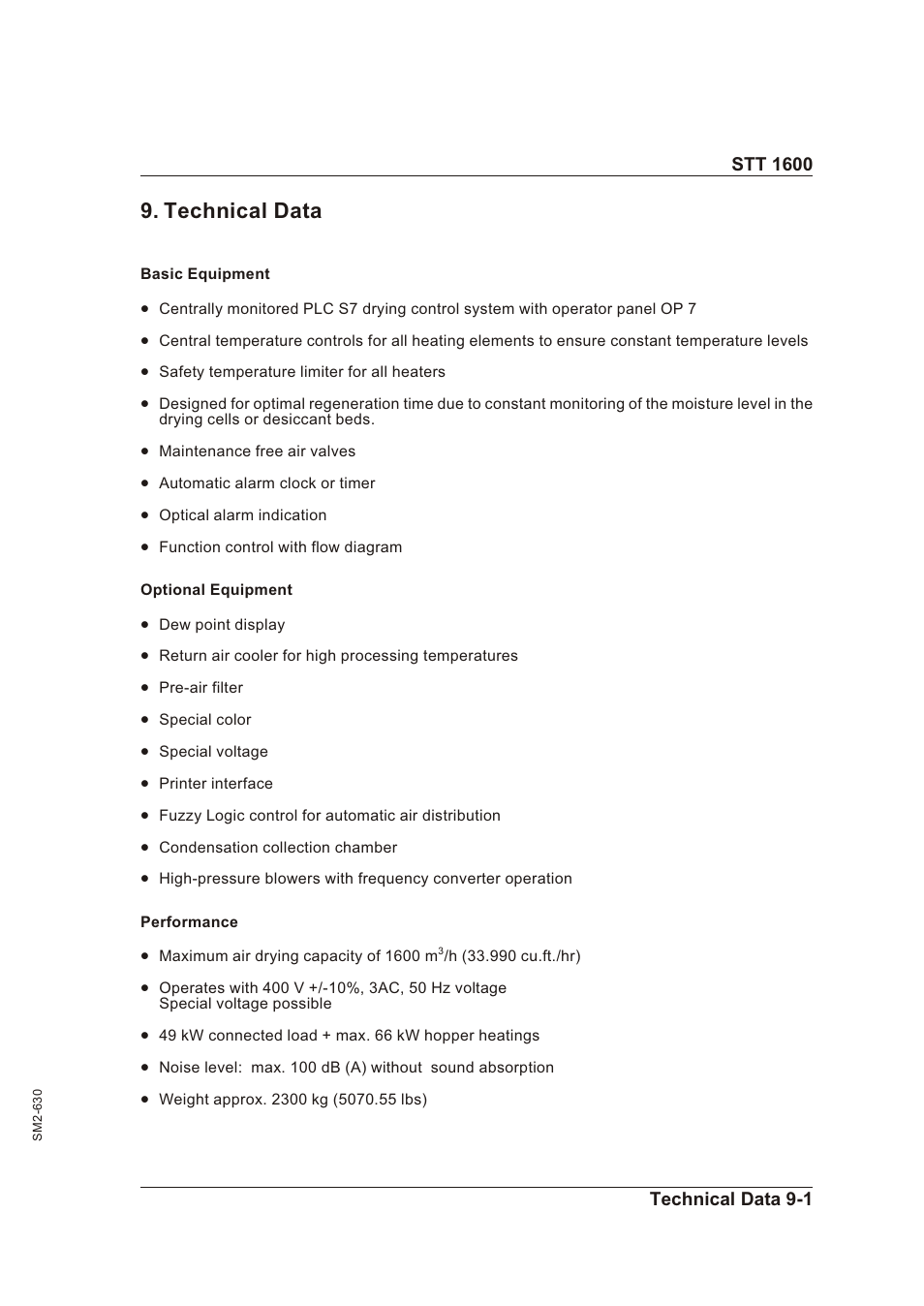 Technical data 9-1, Tech ni cal data -1, Tech ni cal data | Sterling STT 1600 User Manual | Page 72 / 88