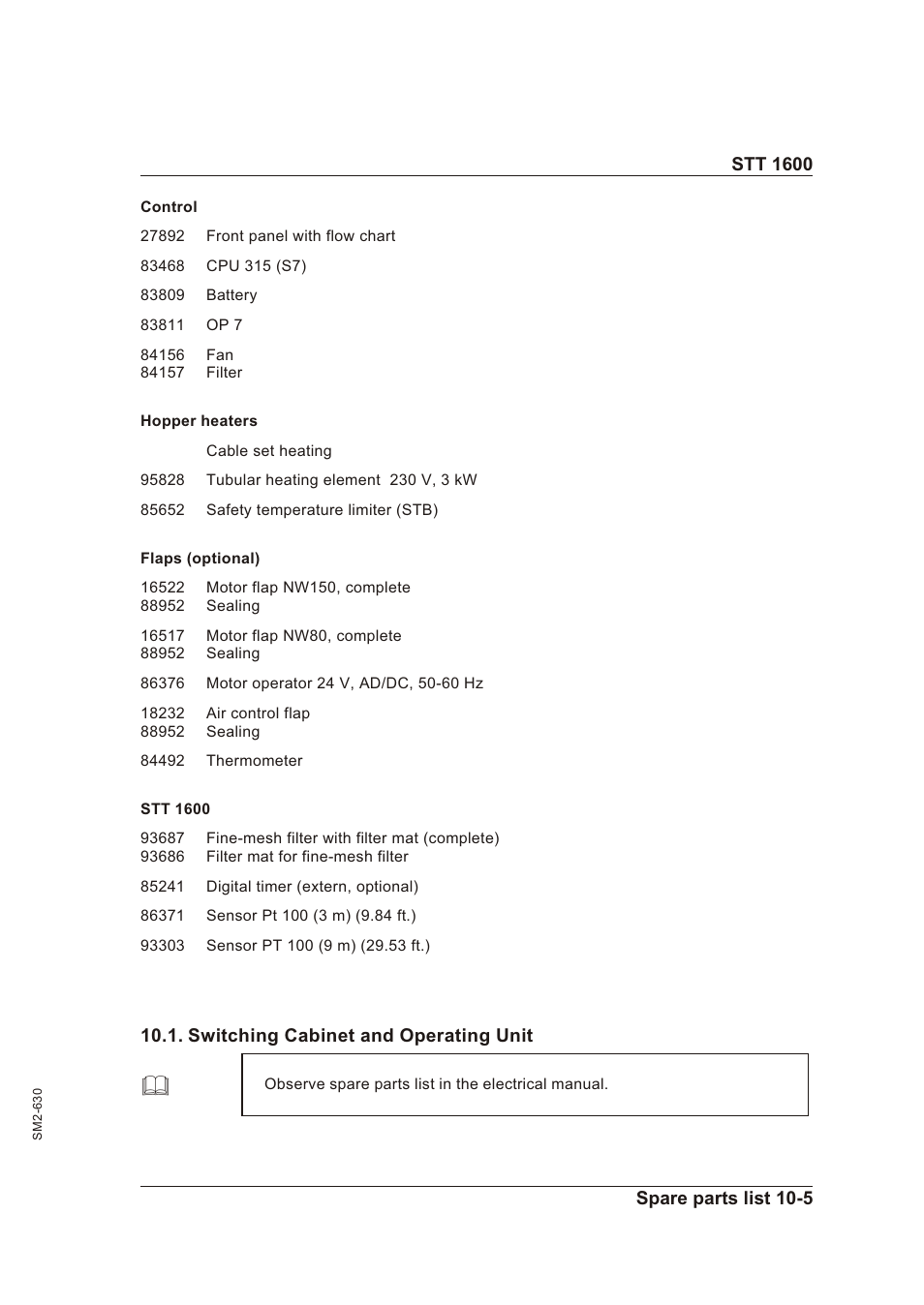 Switching cabinet and operating unit 10-5, Switching cab i net and op er ating unit -5 | Sterling STT 1600 User Manual | Page 78 / 88