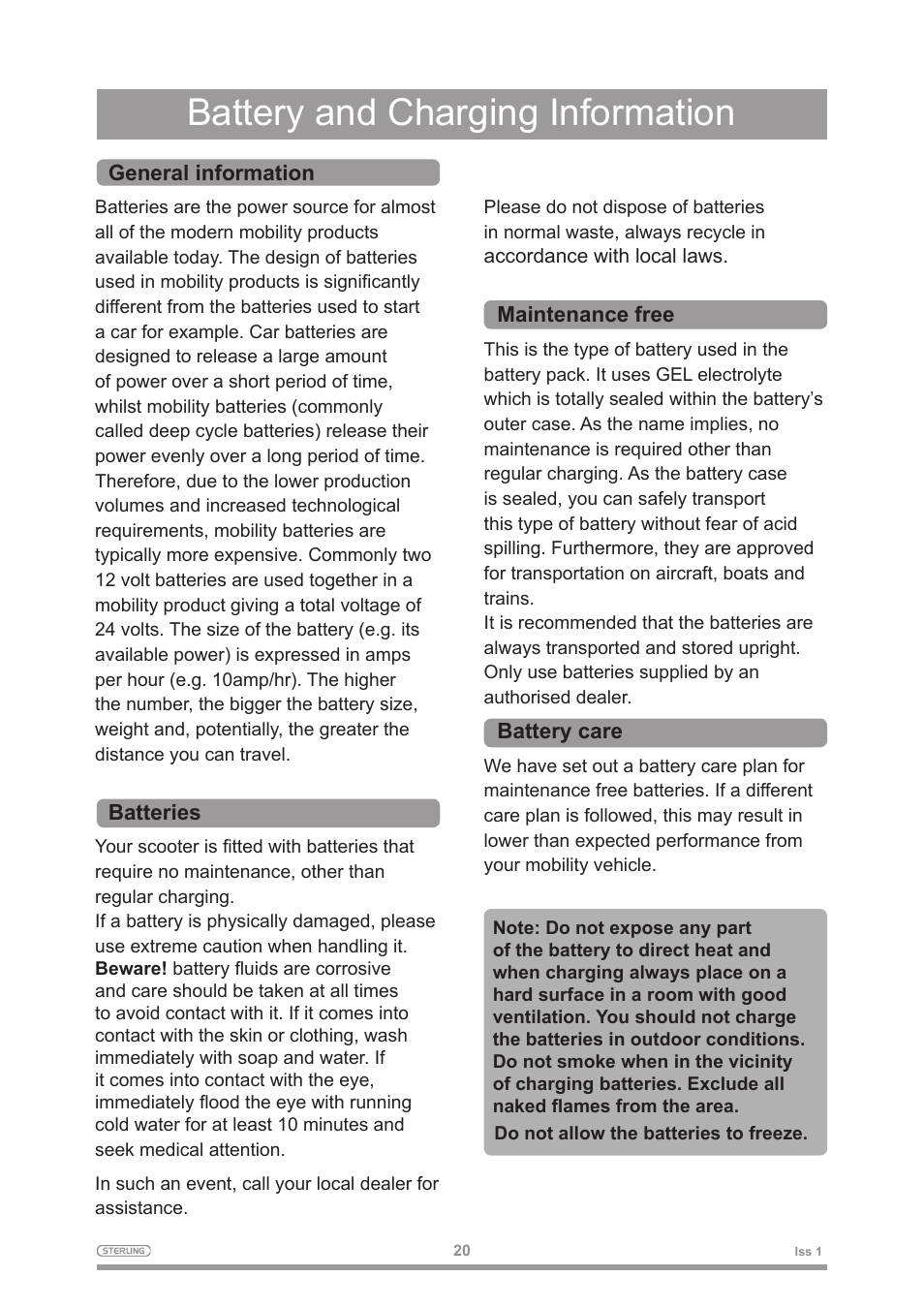 Battery and charging information | Sterling 2 User Manual | Page 23 / 38