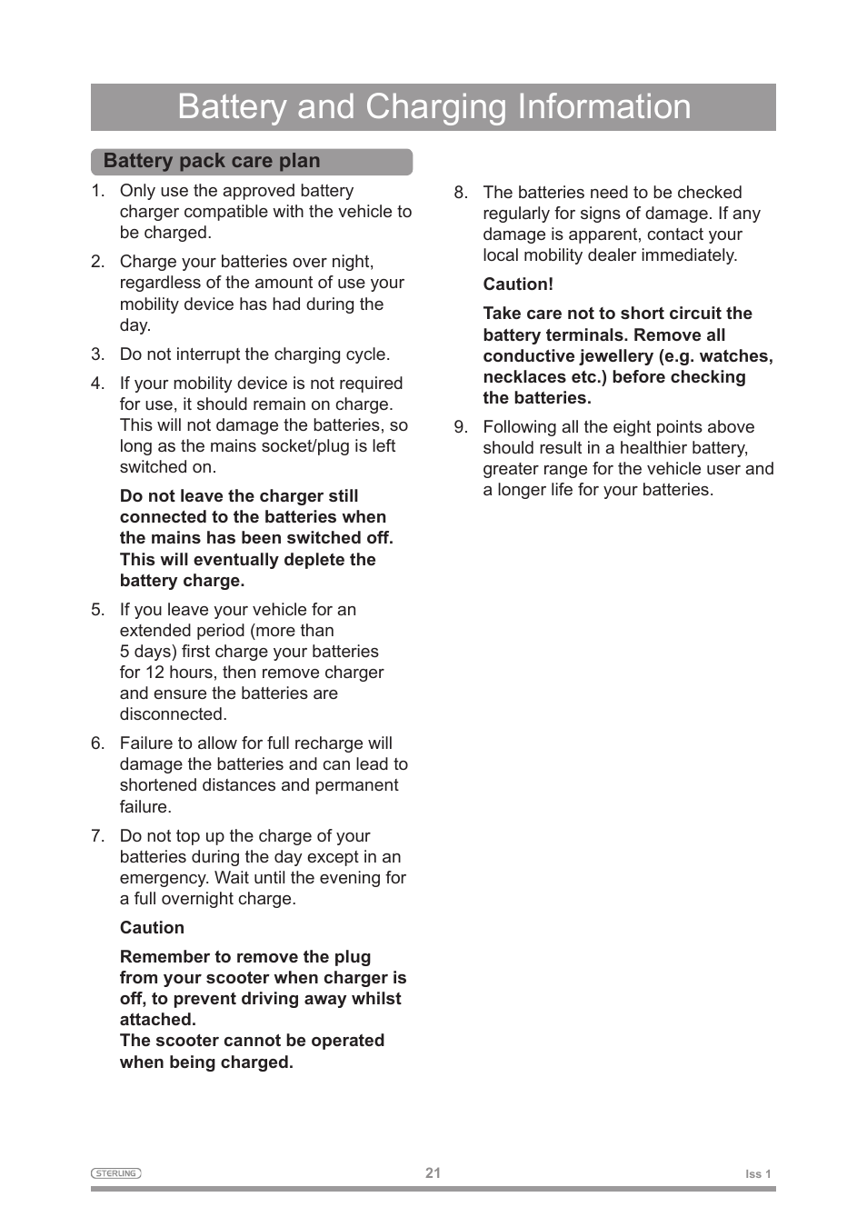 Battery and charging information | Sterling 2 User Manual | Page 24 / 38