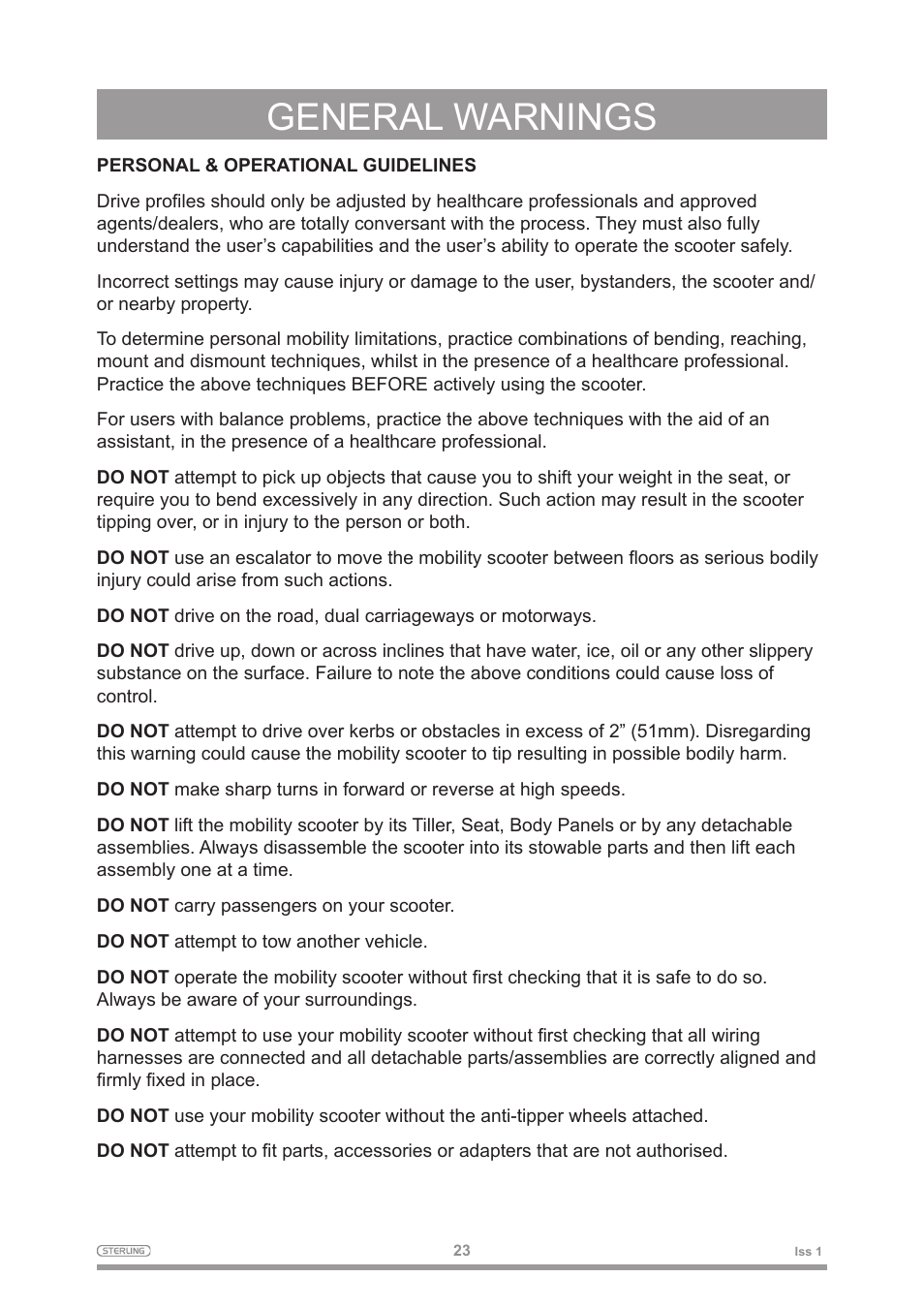 General warnings | Sterling 2 User Manual | Page 26 / 38