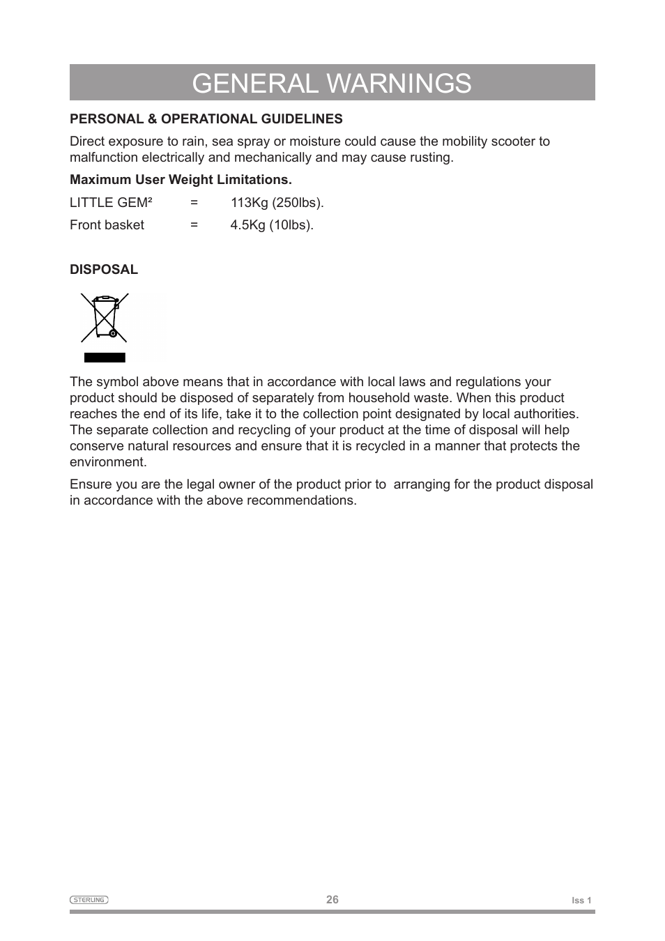 General warnings | Sterling 2 User Manual | Page 29 / 38